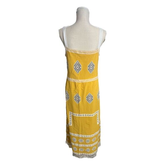 Misslook Maxi Boho Yellow Shift Dress Size M Southwestern Lace Trim Sleeveless - Picture 3 of 12